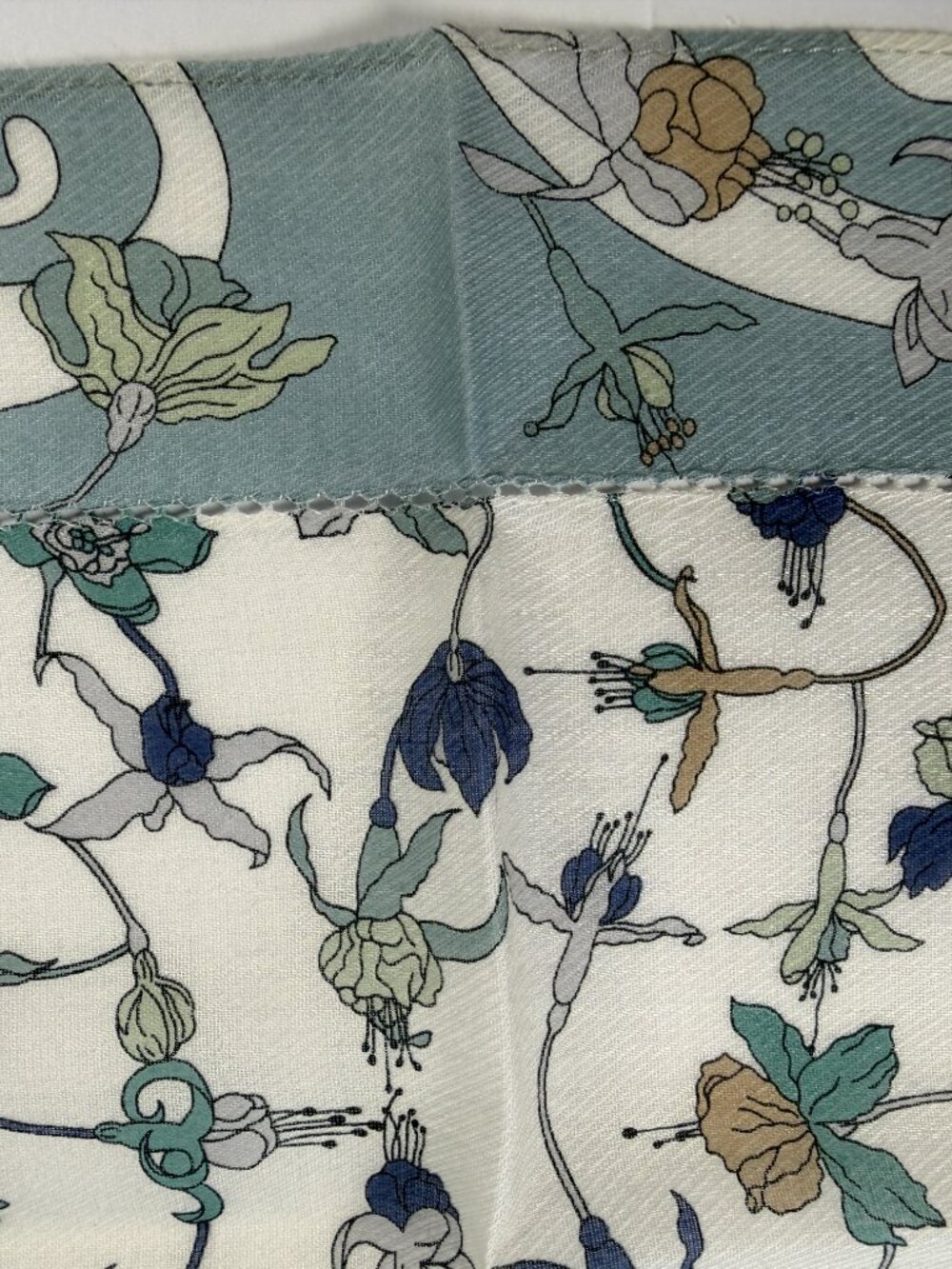 Liberty of London Cotton Floral Scarf Blue Ivory 20" - Picture 13 of 15